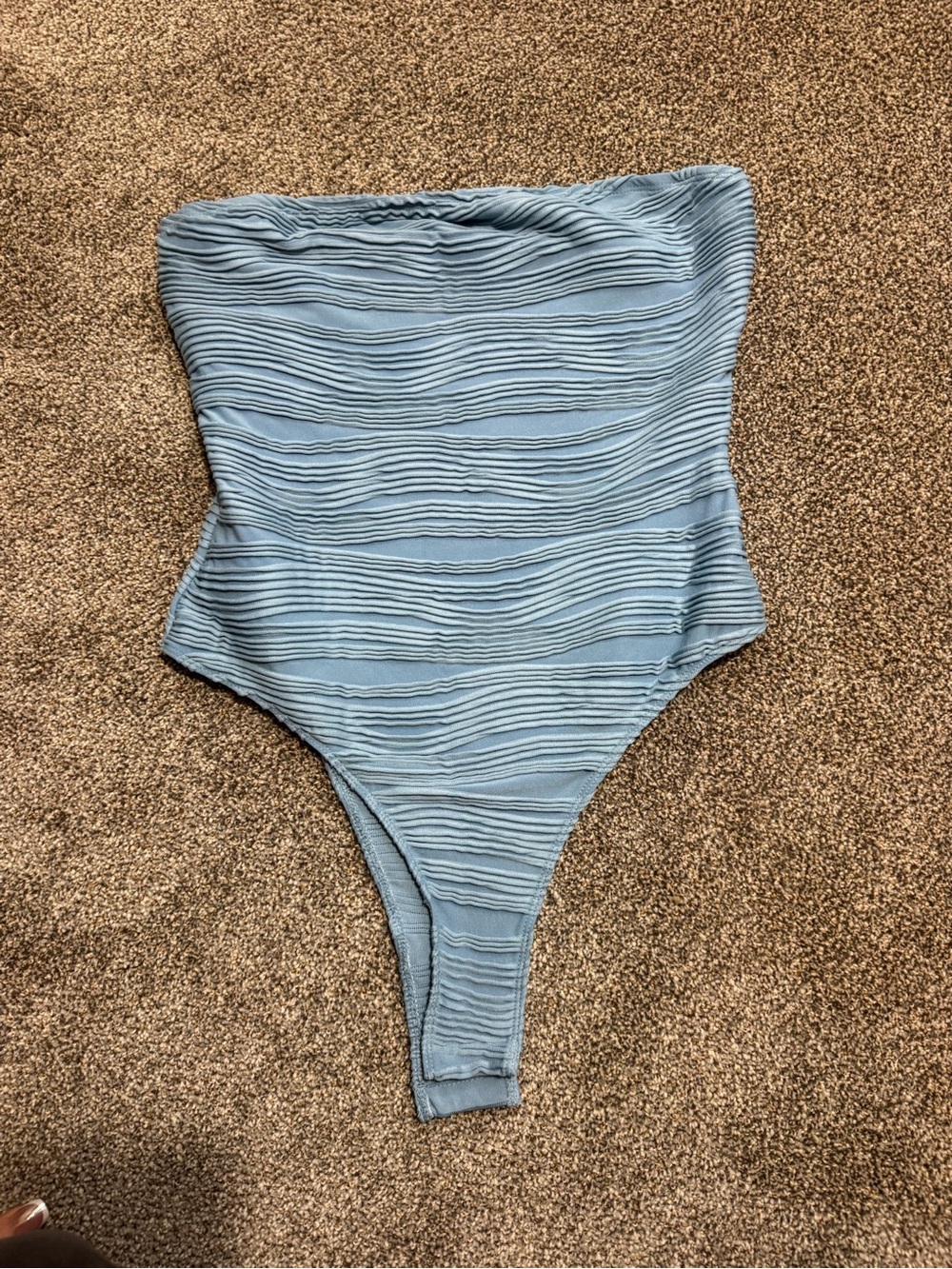 Girls' Light Blue Textured One-Piece Swimsuit